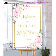 Pink Ivory Baby Shower Welcome Sign template,(135) Pink Ivory Baby Shower Welcome Sign template,(135)